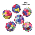 2-Pack Elastic Plush Bell Ball Cat Toys - 2.36" Interactive Cat Balls with Bell, Random Color Soft Bouncy Toy for Indoor Cats, Kitten Play & Exercise Toy Set (No Battery)