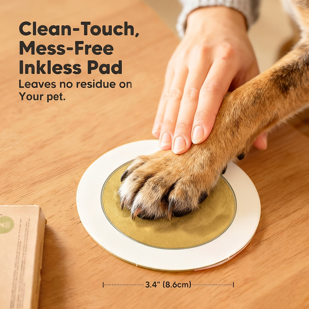 Round Pet Paw Print Kit 2 Boxes 4 Prints - Non-Contact Dog and Cat Paw Print Keepsake Set, 4.33 Inch Personalized Paw Print Souvenir, Pet Owner Keepsake Craft Kit, Gold and Black