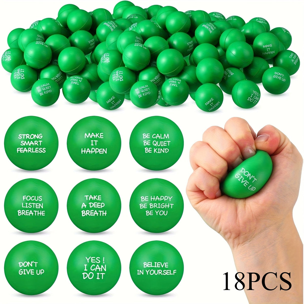 18 or 36 Pcs Mini Motivational Quote Squeeze Balls 1.6 Inch Stress Relief Squeezable Toys for Kids Classroom Incentive Prizes Party Favors Easter Spring Back to School Office Team Gifts Pink Red Blue Green Yellow