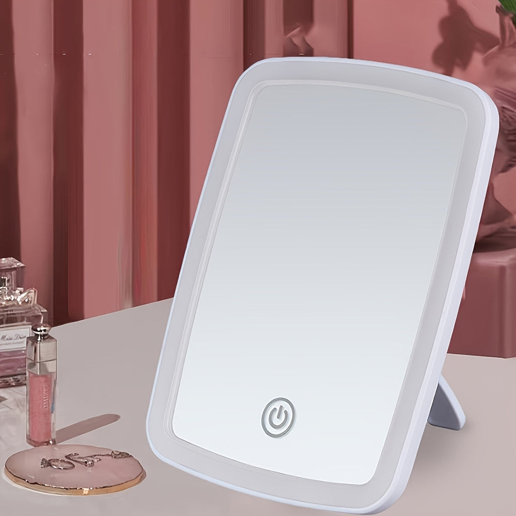 LED Makeup Mirror with Touch Sensor – 3 Lighting Modes (White, Daylight, Warm), Adjustable Brightness, Portable Folding Vanity Mirror, USB Charging, Compact Travel & Desktop Cosmetic Mirror