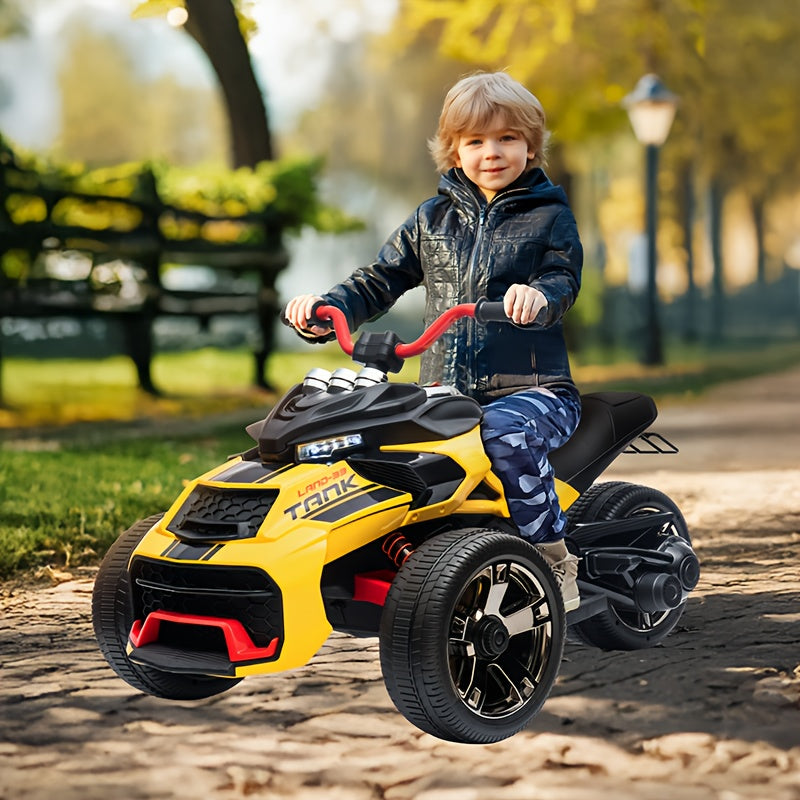 12V Kids Electric Ride On ATV 3-Wheeler for Ages 3+ – Dual 550W Motors, 40-60 Min Playtime, EVA Tires, Shock Absorber, LED Lights & Wireless Music – Battery Powered Ride On Car Gift for Boys & Girls – Black, Blue, Red, Yellow, Pink
