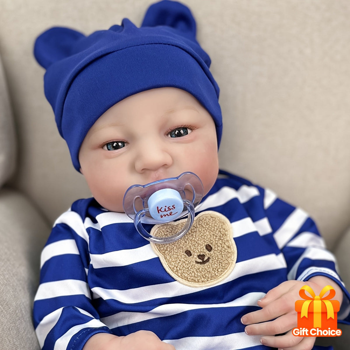 Reborn Baby Doll 17 Inch Realistic Newborn with Hand-Painted Hair, Soft Vinyl & Cloth Body, Magnetic Pacifier - Lifelike Baby Girl Doll with Rooted Eyelashes, Birthday Christmas Gift for Collectors & Girls