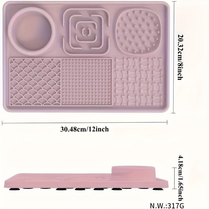 6-in-1 Pet Slow Feeder Lick Mat with Powerful Suction Cup Multifunctional Anxiety Relief Lick Pad for Dogs and Cats Promotes Healthy Eating Grooming Bath Aid