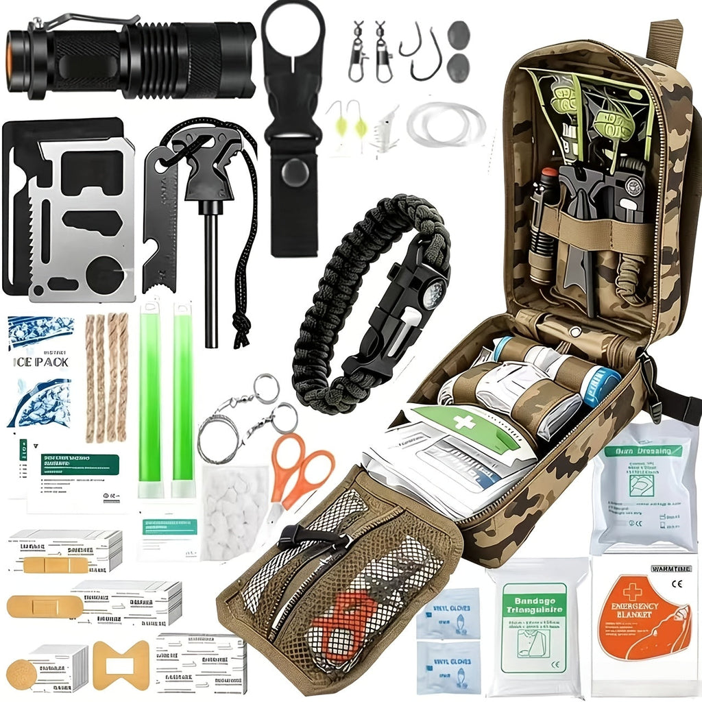 242-Piece Survival Kit – Outdoor Emergency Gear with Fire Starter & First Aid Tools for Camping Hiking Travel Car School, Men & Women Gift, Multiple Colors
