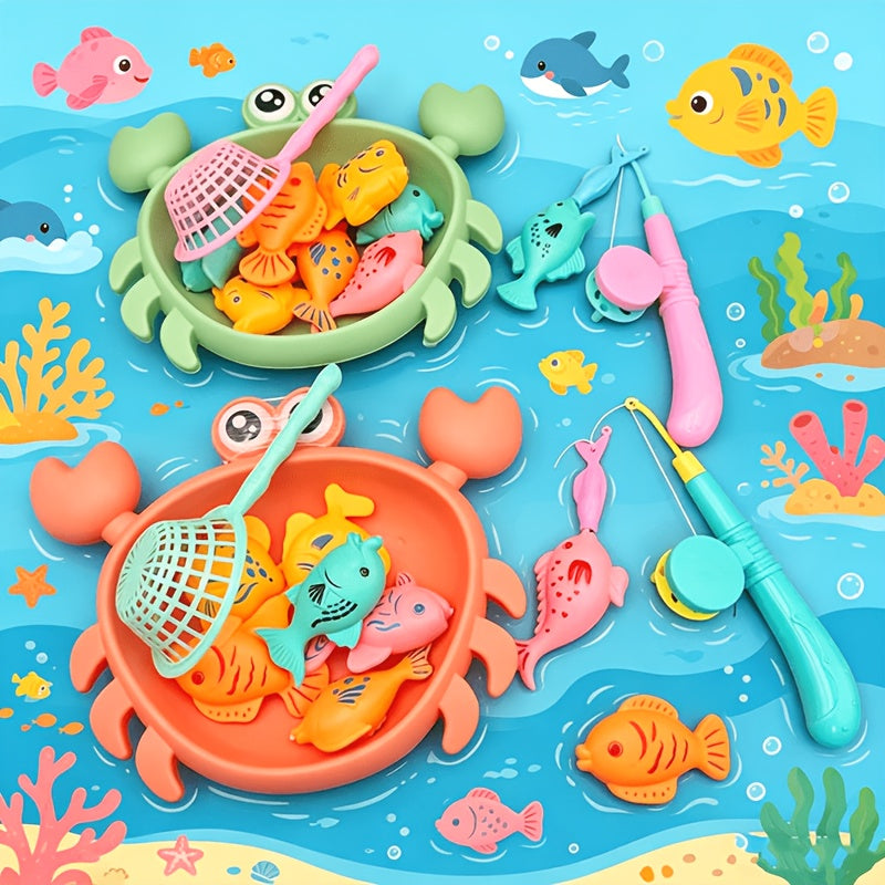 Kids Magnetic Fishing Toy Set with Crab Fish Shell Fishing Rod and Net 8 Piece Toddler Bath Water Table Sensory Play Fine Motor Skills Summer Gift for Boys Girls Ages 3 4 5 6 Orange Green