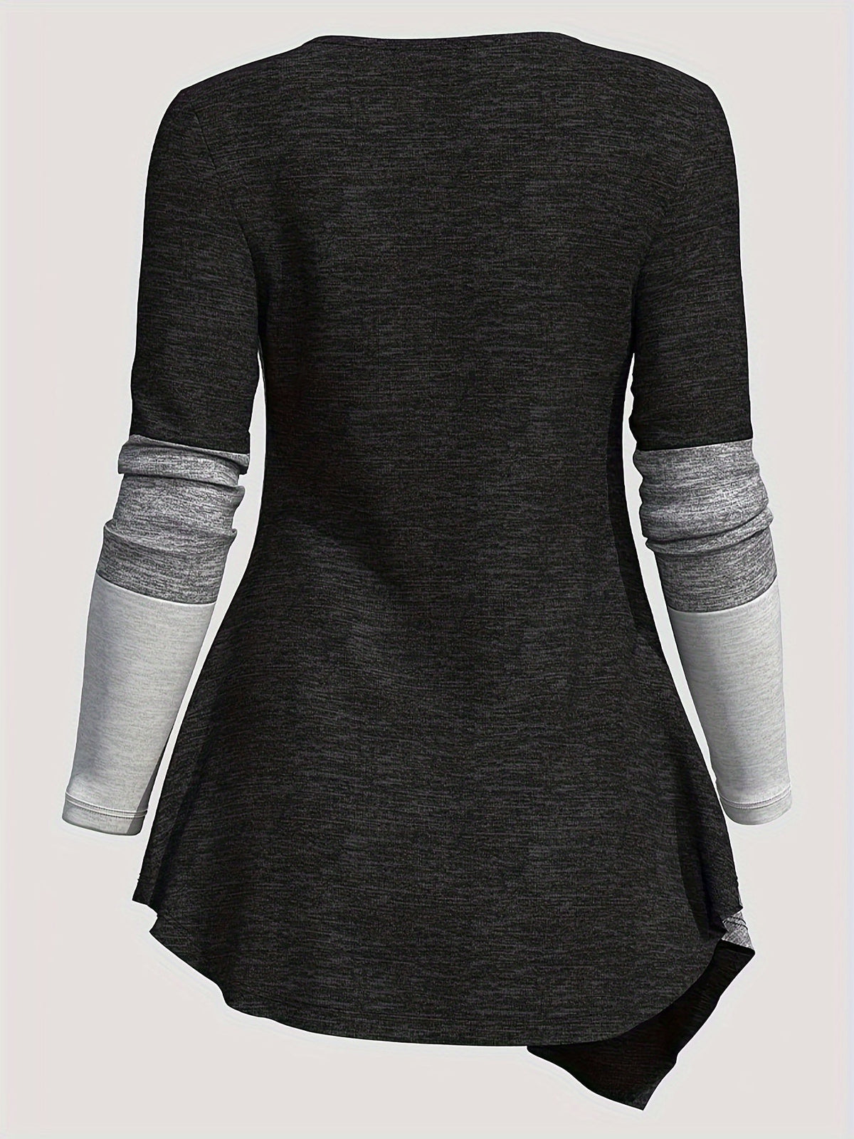 Color Block Patchwork Long Sleeve Top Women Irregular Hem Wide Lapel Knit Casual Spring Fall Black Mixed Colors S M L XL XXL