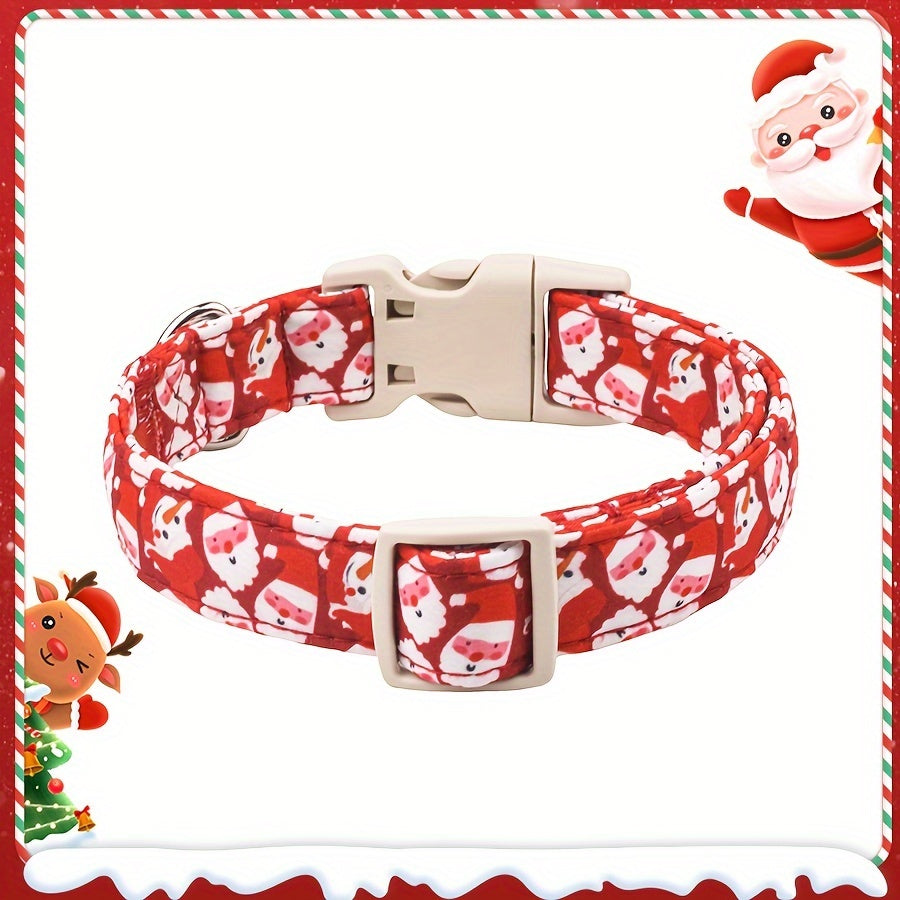 Christmas Dog Collar Festive Adjustable - Santa Claus Reindeer Snowman Design, Soft Quick Release Safety Buckle Holiday Collar for Small Medium Large Dogs, Xmas Pet Gift