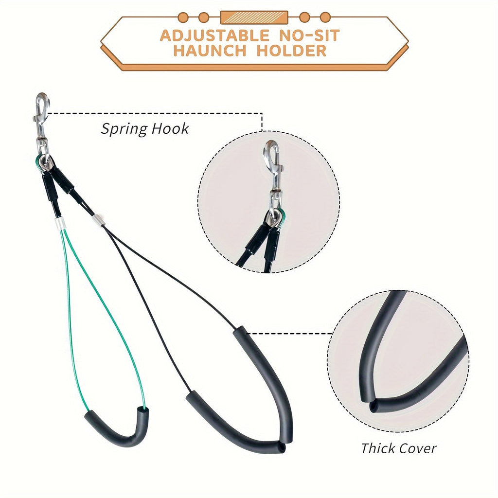 Dog Grooming Arm with Clamp Adjustable Foldable - 2-in-1 Haunch Holder & Loop Noose for Grooming Table, Height 20-33 Inches, Portable Pet Grooming Restraint Arm for Small Dogs & Puppies, Table Not Included