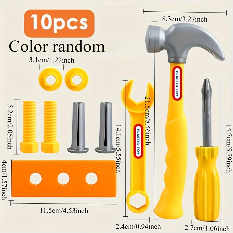 10-Piece Kids Simulation Screw Repair Tool Toy Set – Pretend Play Tools, Hand-Eye Coordination Training, Holiday Gift for Boys, Party Favor, Beach & Pocket Toy, Random Colors