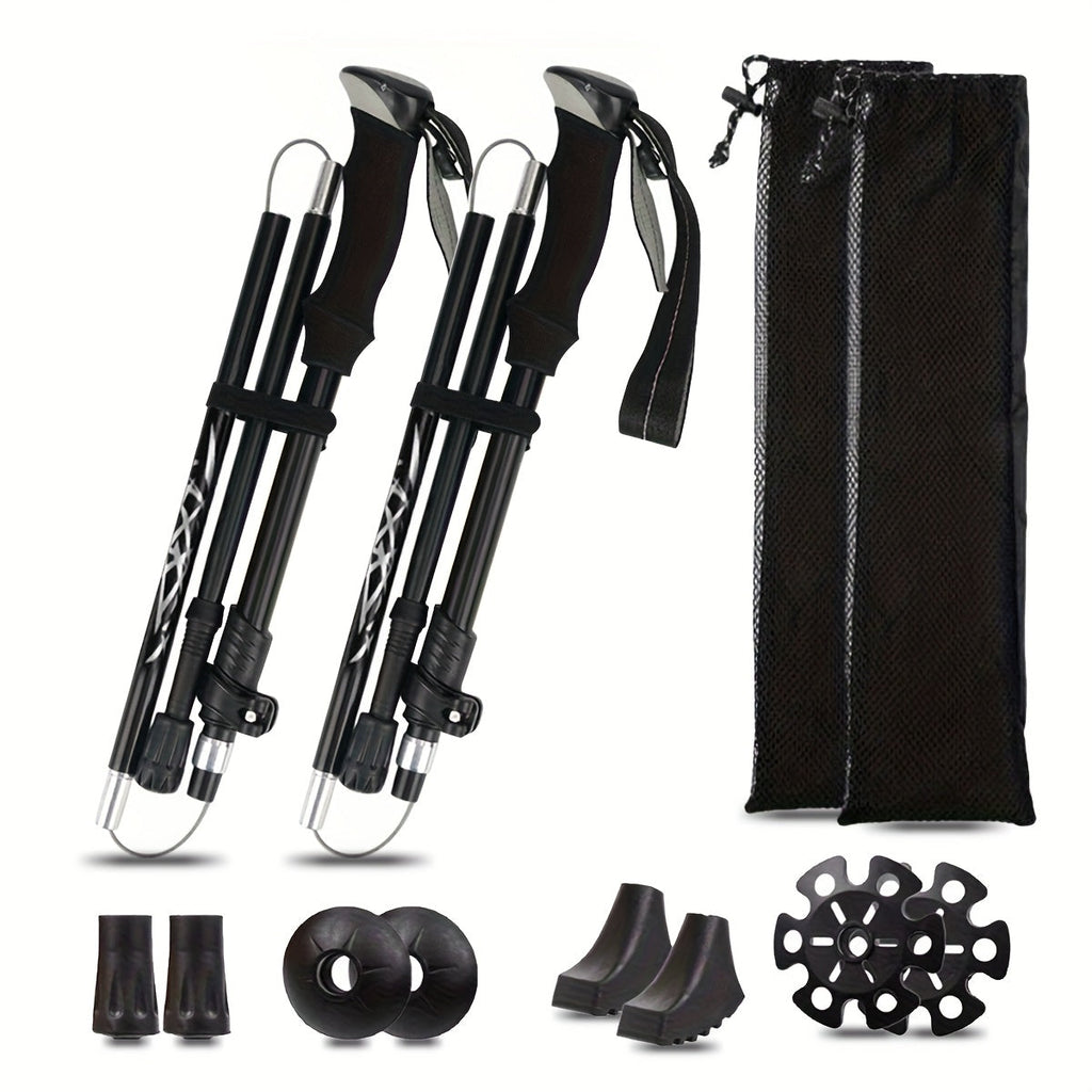 Folding Trekking Poles 2 Pack Ultra-Light 7075 Aluminum Alloy Collapsible Hiking Walking Sticks with Anti-Slip Ergonomic Grip Wrist Straps Adjustable Height for Men Women Backpacking Trail