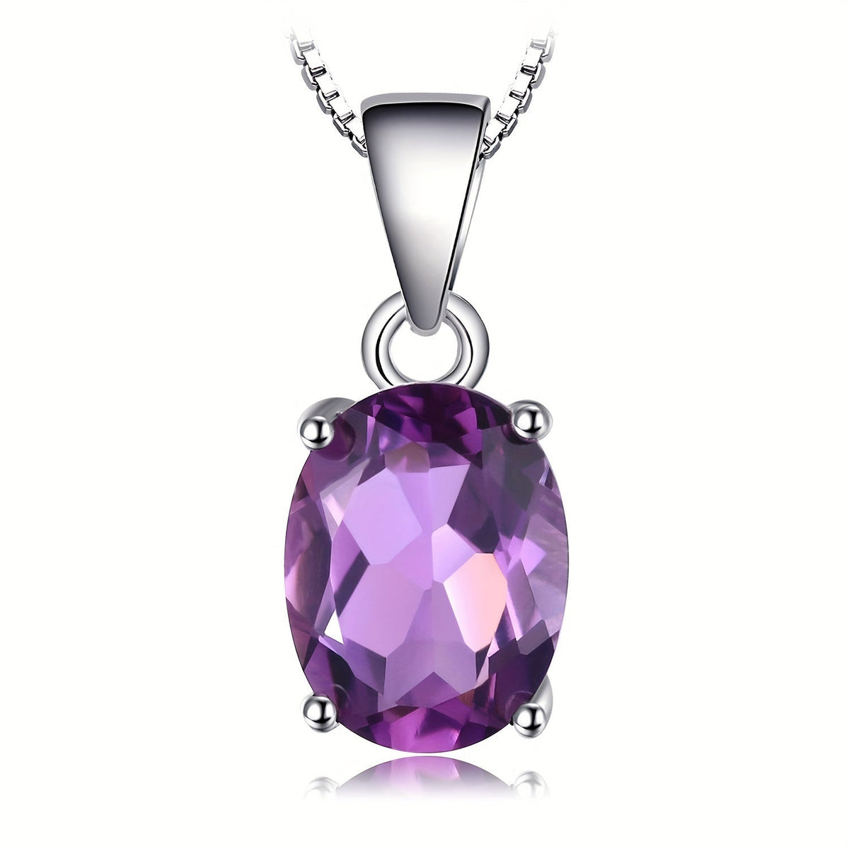 925 Sterling Silver Natural Gemstone Oval Cut Pendant Necklace for Women – Amethyst Citrine Garnet Peridot Topaz Multi-Faceted Fine Jewelry, Elegant Dating Daily Gift for Girls