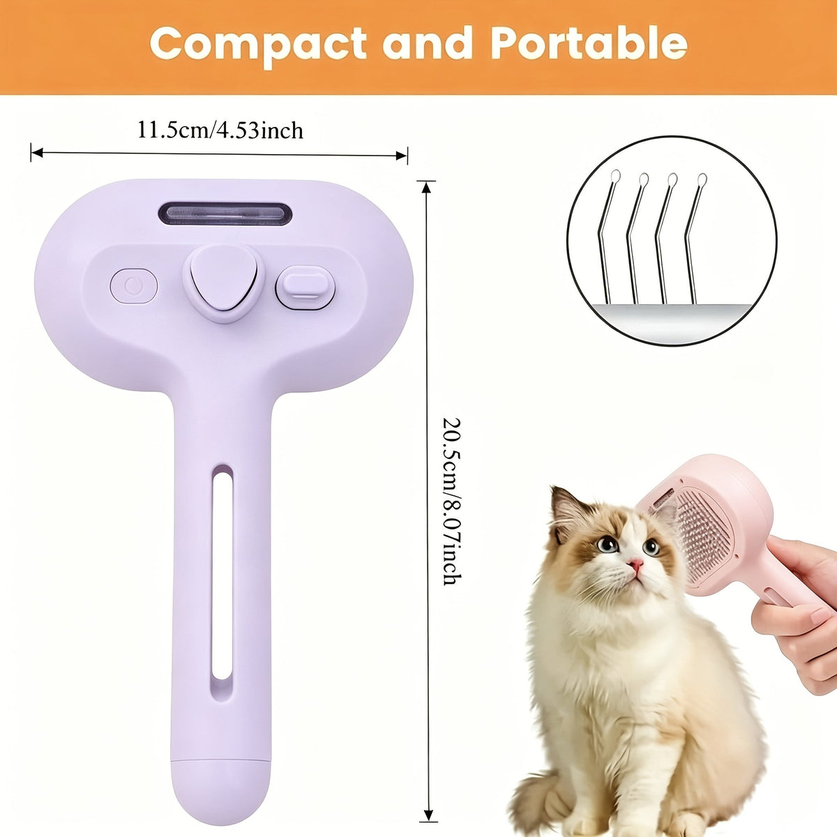 3-in-1 Pet Self-Cleaning Spray Comb - One-Button Mist Humidification & Hair Removal, Anti-Static Deshedding Brush for Dogs & Cats, Reduces Floating Hair & Shedding, 5 Colors