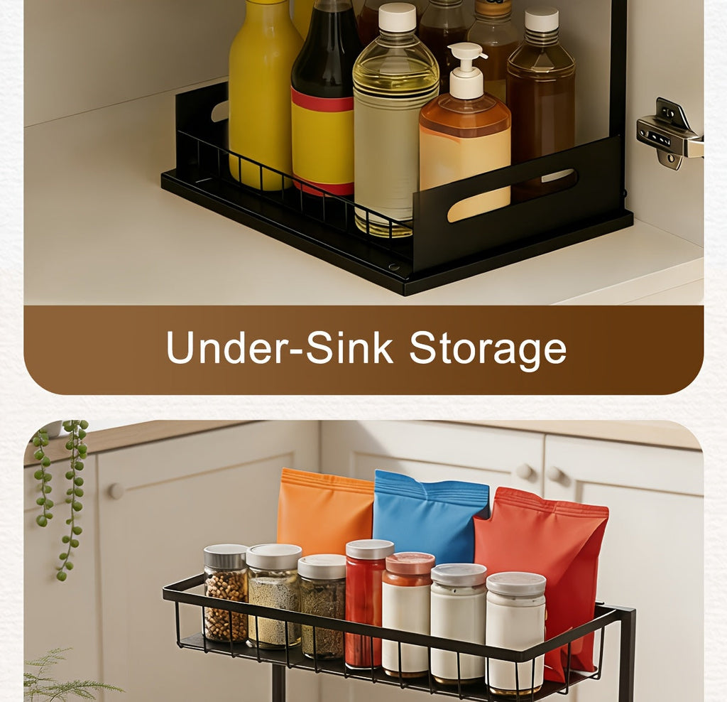 Pull Out Under Sink Organizer 2-Tier Slide-Out Cabinet Shelf, Kitchen Bathroom Utility Rack Storage Shelves, Sliding Cabinet Organizer for Under Sink Kitchen Bathroom Pantry – 1 or 2 Pack Options