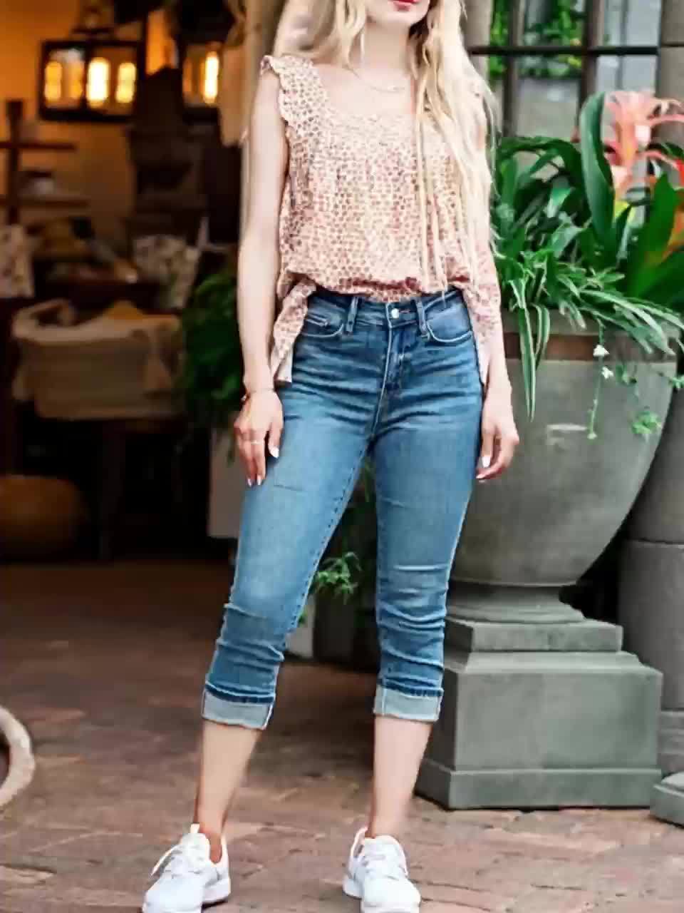 Women's High Waist Retro Denim Capri Pants Stretchy Button-Front Straight Leg Glossy Fabric Spring Summer Casual Vintage Blue S-XXL