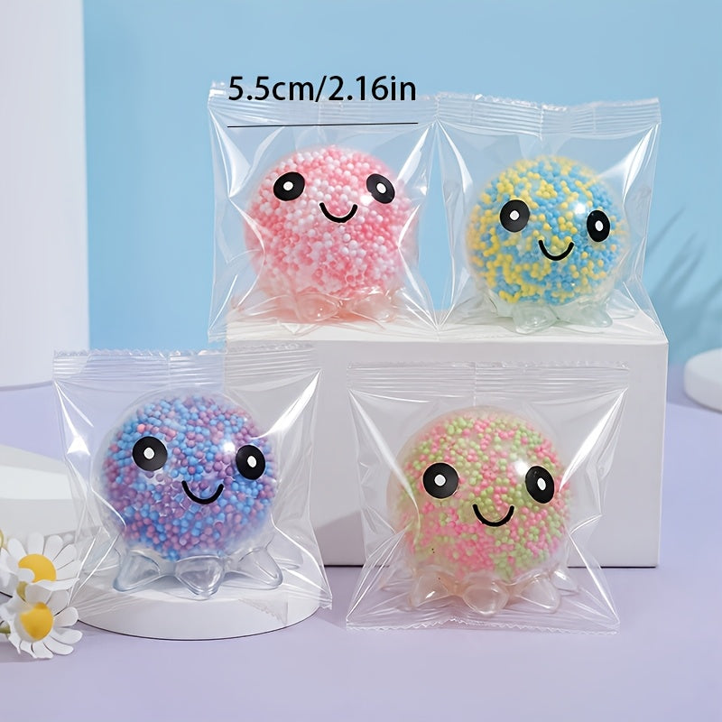 Cute Octopus Squishy Stress Relief Balls Colorful Bead Filled Sensory Squeeze Toys for Kids Adults Halloween Christmas Thanksgiving Stocking Stuffers Party Favors Random Colors 3 or 5 Pack