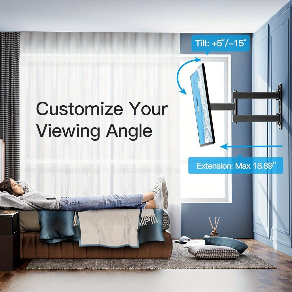 Full Motion TV Wall Mount for 26-60 Inch TVs Up to 77 lbs Swivel Tilt Extension Arm Stainless Steel TV Bracket Max VESA 400x400mm Fits Most Flat Curved Screen TVs