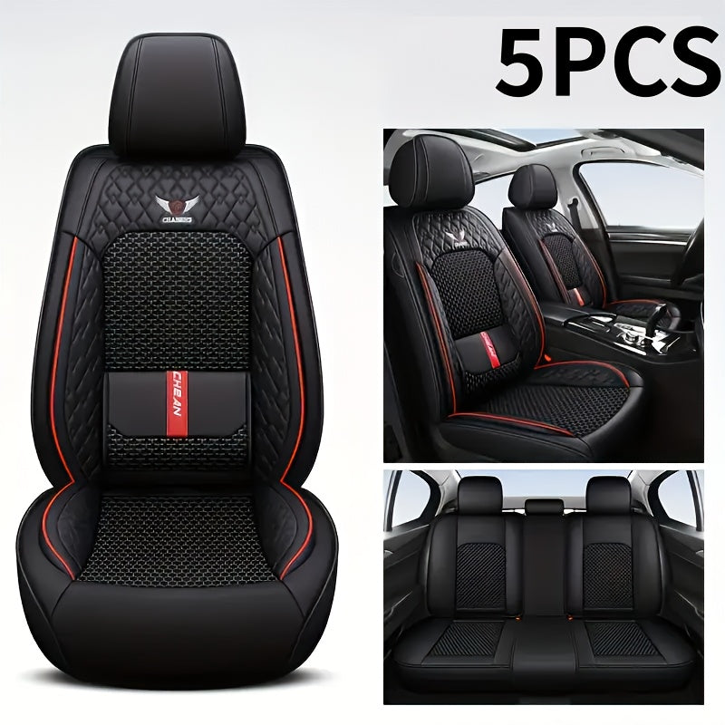 Universal Car Seat Covers Faux Leather Waterproof – Full Set 5-Seat or 2 Front Seats for SUV Sedan Pickup, 3D Diamond Sponge Cushion, Stretchable Non-Slip