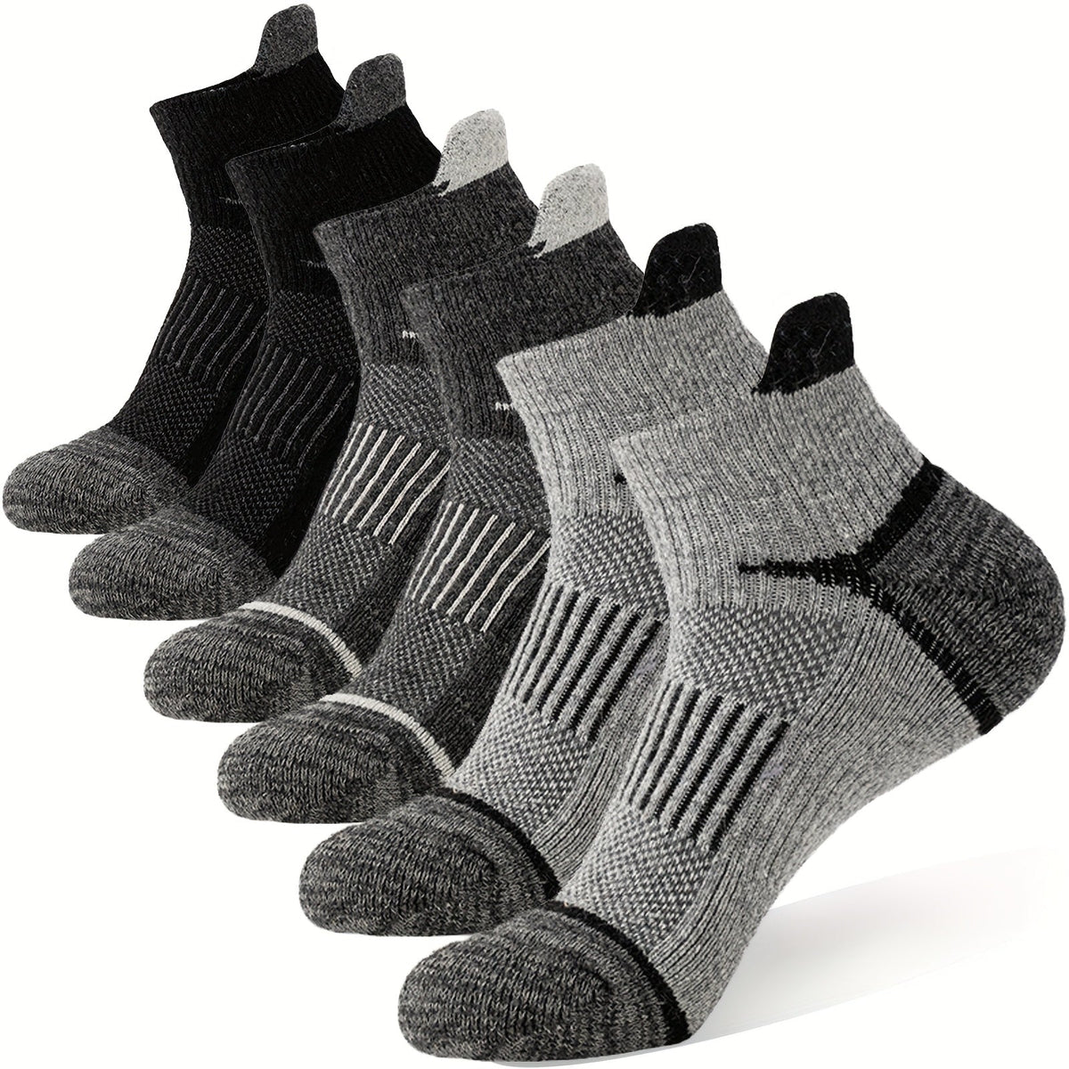 6 Pairs Merino Wool Hiking Socks for Men & Women, Cushioned Ankle Running Work Socks with Compression Support, Sweat-Absorbing Breathable Low Cut Invisible Design – Great Gift Idea