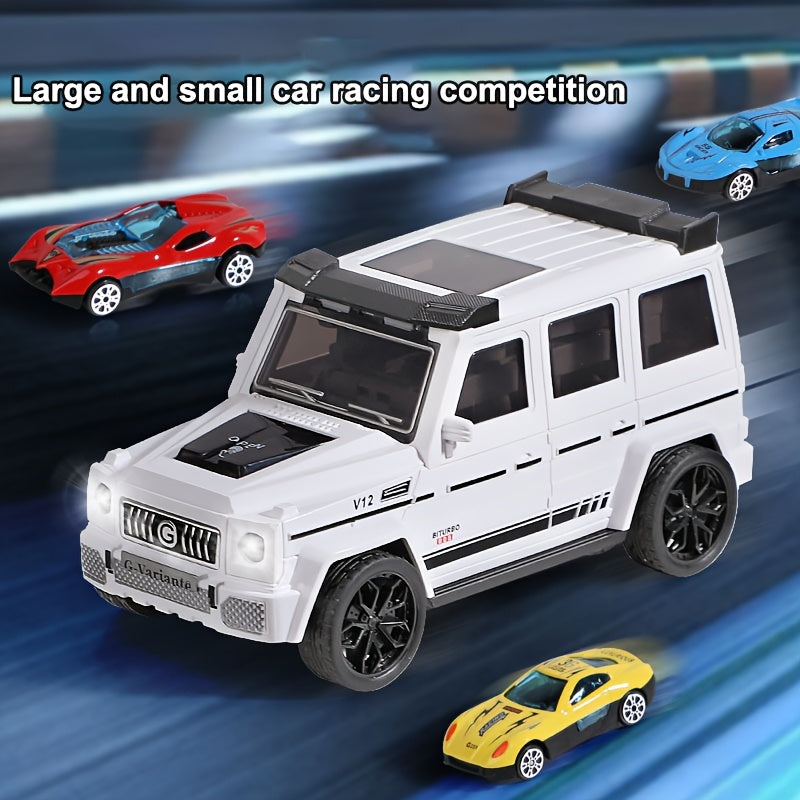 Transforming Track Car Toy with 3 Mini Cars - Foldable Off-Road Catapult Inertia Vehicle Launcher, STEM Educational Toy Car Set for Boys Kids Ages 3+, Birthday Christmas Gift (White or Blue)