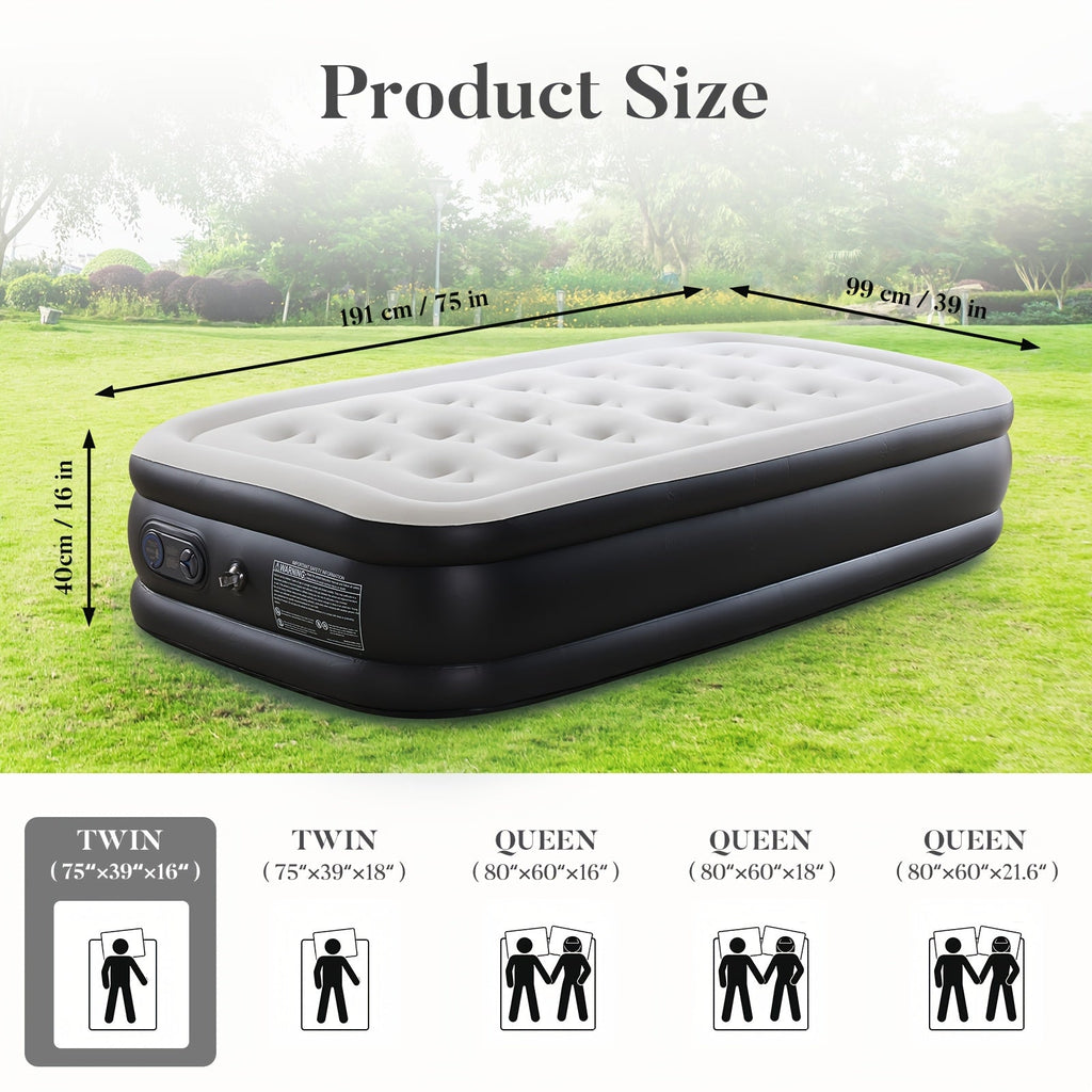 Inflatable Air Mattress with Built-In Pump – Double Height Blow-Up Airbed 16"/18"/21" Thick, 660 Lbs Capacity, Non-Slip Bottom – for Home, Guest Room, Camping & Outdoor Use