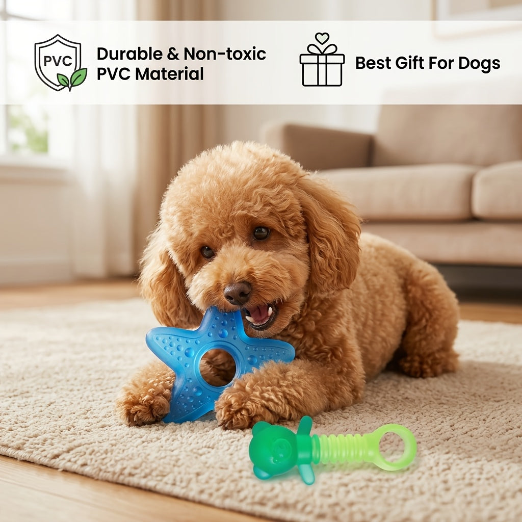 Puppy Chew Toys for Aggressive Chewers 2-Pack – Heavy Duty PVC Bear & Starfish Teething Set for Small Dogs, Teeth Cleaning Dental Chew, Separation Anxiety & Boredom Relief, Gradient Color Puppy Gift Set