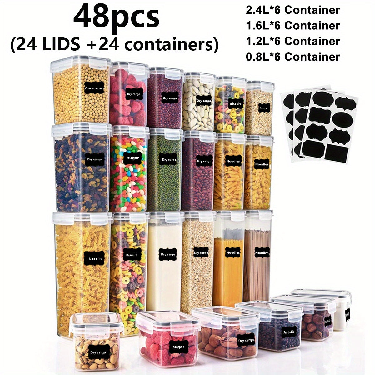 Airtight Food Storage Containers Set with Flip Lids, Labels & Marker – BPA-Free Plastic Pantry Organizer Boxes for Kitchen, Travel & Picnic, Fresh-Keeping Container Set in 12/14/20/48/84 Piece Options