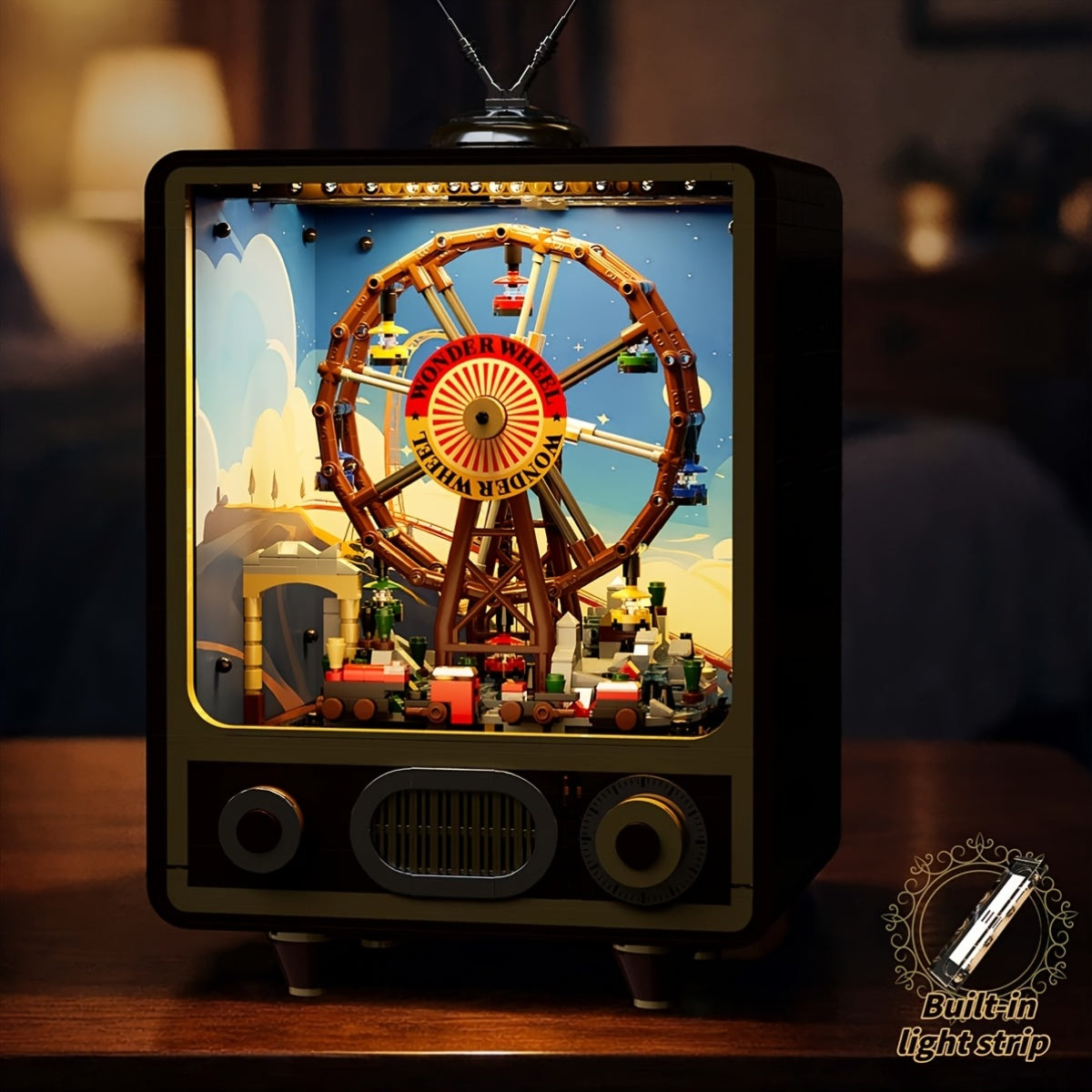 2715 Piece Ferris Wheel Vintage TV Building Blocks Set Motorized LED Light Model Kit for Adults Precision Assembly Collectible Desk Decor STEM Birthday Gift