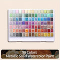 98-Color Metallic Shimmer Watercolor Paint Set Premium Pearl Pigments with Portable Case High Lightfastness for Canvas Illustration Scrapbooking Decoration Art Supplies for Artists Hobbyists