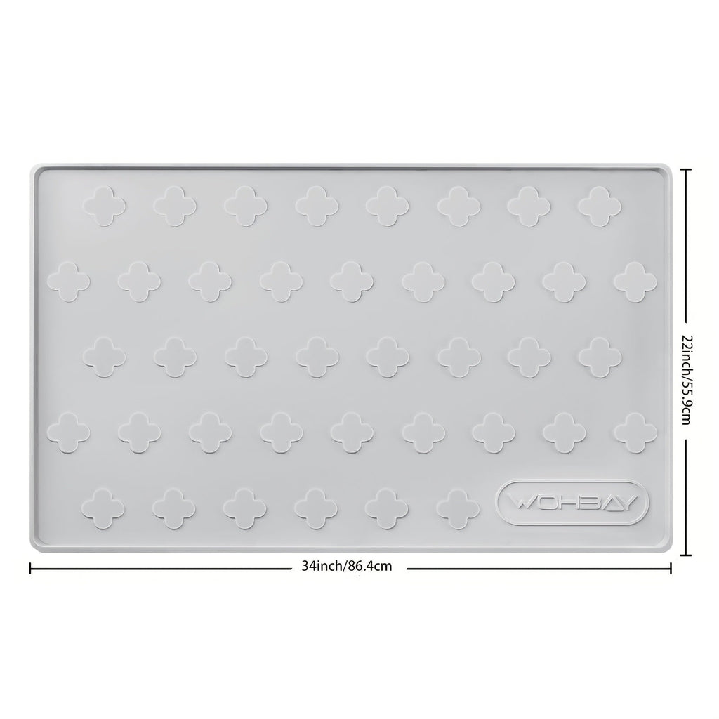 XXL Silicone Cat Litter Mat 3-in-1 – Washable Non-Slip Floor Protector with Raised Edges, Traps Litter, Kibble & Crumbs, Foldable Pet Feeding Mat for Cats, 34x22 Inch, Light Grey & Dark Gray