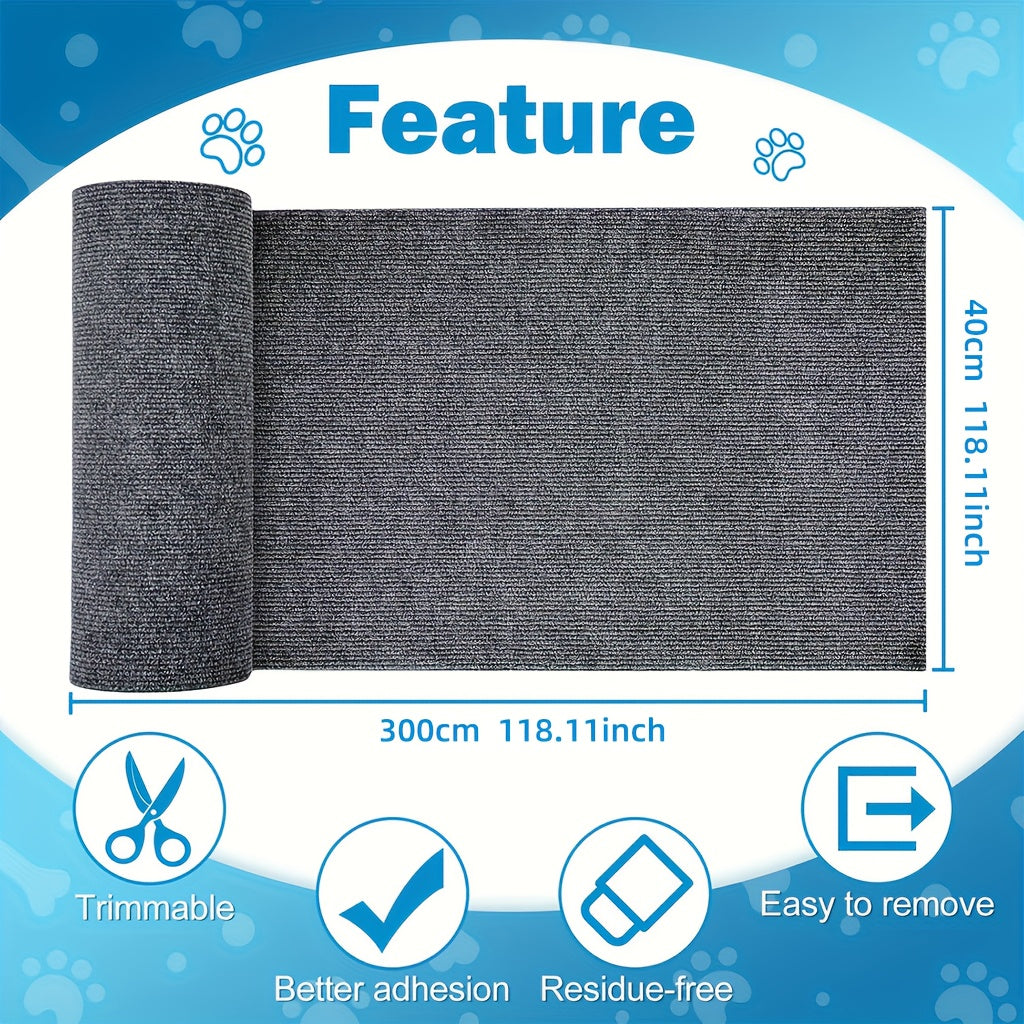 Self-Adhesive Cat Scratching Mat Roll – 15.75x118in Polyester Scratch Guard Tape for Furniture, Sofa, Door & Wall, Durable Cat Scratch Deterrent Sticker, Protects Upholstery, 3 Colors