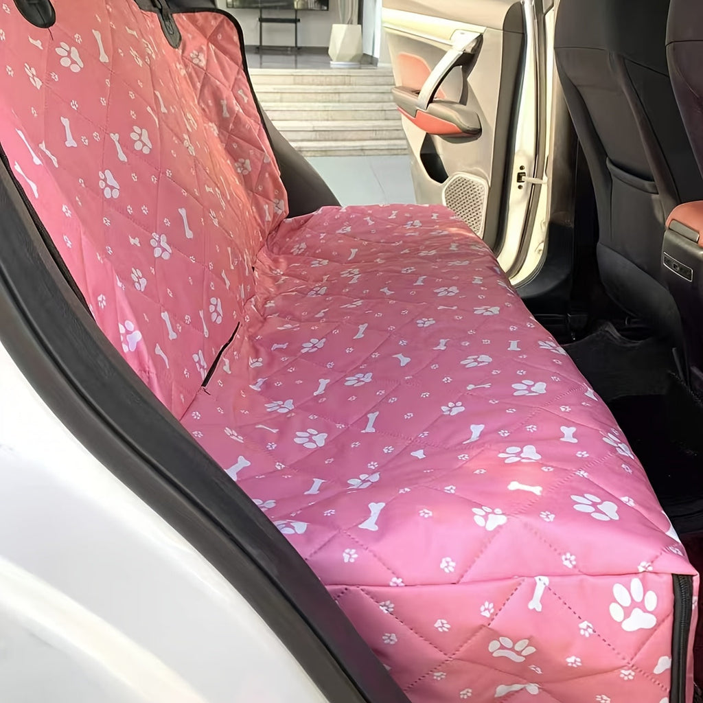 Pet Car Seat Back Protector Mat - Thickened Waterproof Dog Car Seat Cover for Back Seat, Scratch-Proof Kick Mat for Dogs & Cats, Pink Paw Print Car Accessory for Dog Owners