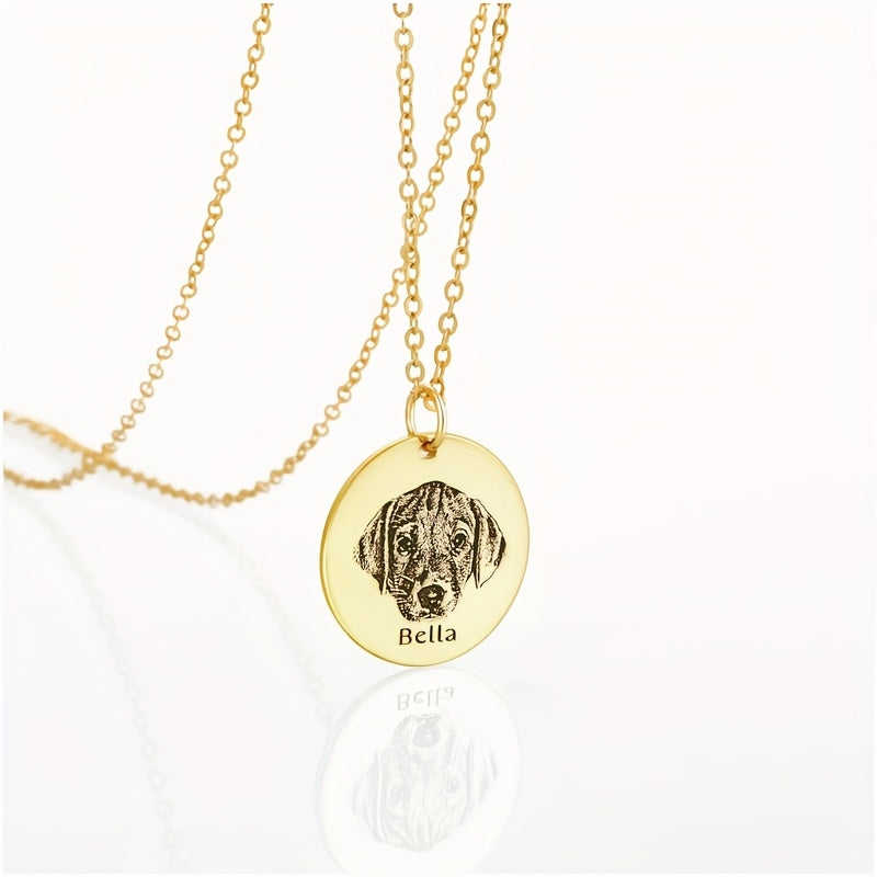 Personalized Pet Photo & Name Necklace - Custom Engraved Stainless Steel Circle Pendant for Pet Lovers, Handmade Dog Cat Memorial Jewelry Gift for Birthday Christmas, Gold & Rose Gold
