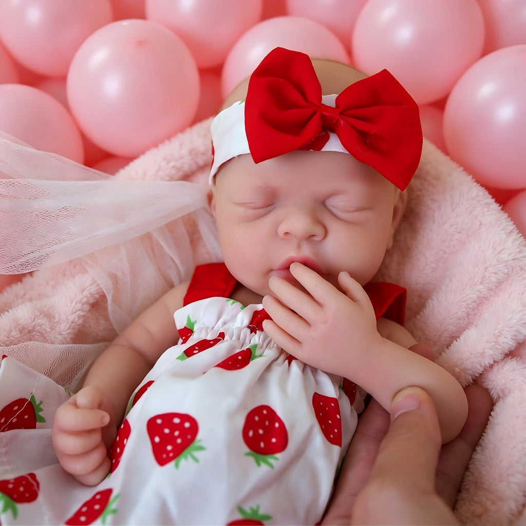 Full Body Solid Silicone Baby Doll 12 Inch, Realistic Lifelike Newborn Girl Doll with Soft Real Touch Skin, Closed Eyes - Includes Clothes, Bottle, Pacifier & Birth Card, Holiday Christmas Birthday Gift