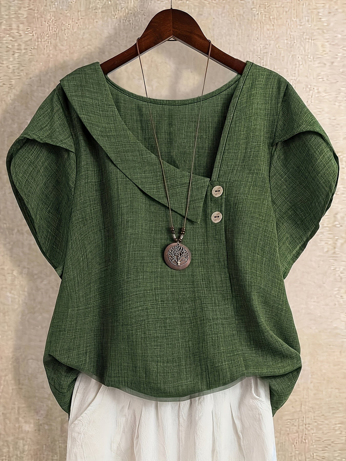 Women's Solid Color Asymmetric Neck Fashion Shirt Summer Tops Elegant Casual Blouse 100% Polyester S-XXL