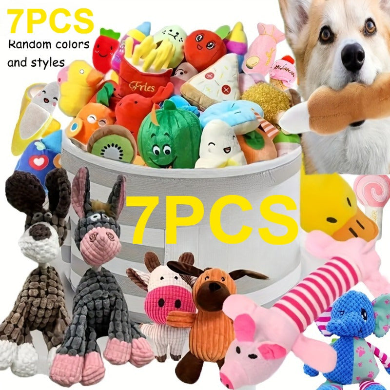 Cartoon Plush Dog Toy Set – 4/7/14 Pcs Soft Squeaky Chew Toys for Dogs of All Breeds & Sizes, Durable Stuffed Bite Toys Bundle, Ideal Gift for Small Dogs – Random Styles