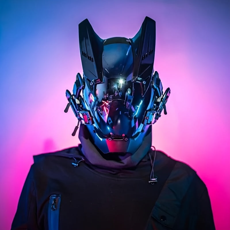 Cyberpunk Sci-Fi Futuristic Diablo Mask with Horns Premium Cosplay Costume Prop Bar Club Rave Party Accessory Photo Prop Gift Collectible
