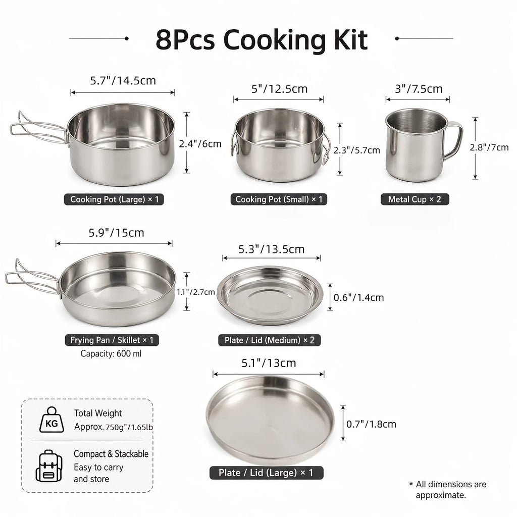 Camping Cookware Mess Kit 8/9/14/15 Piece, Portable Non-Stick Aluminum Alloy Camp Cook Set with Kettle Pot Frying Pan Plates Utensils, Lightweight Backpacking Outdoor Cooking Gear for Hiking & Travel