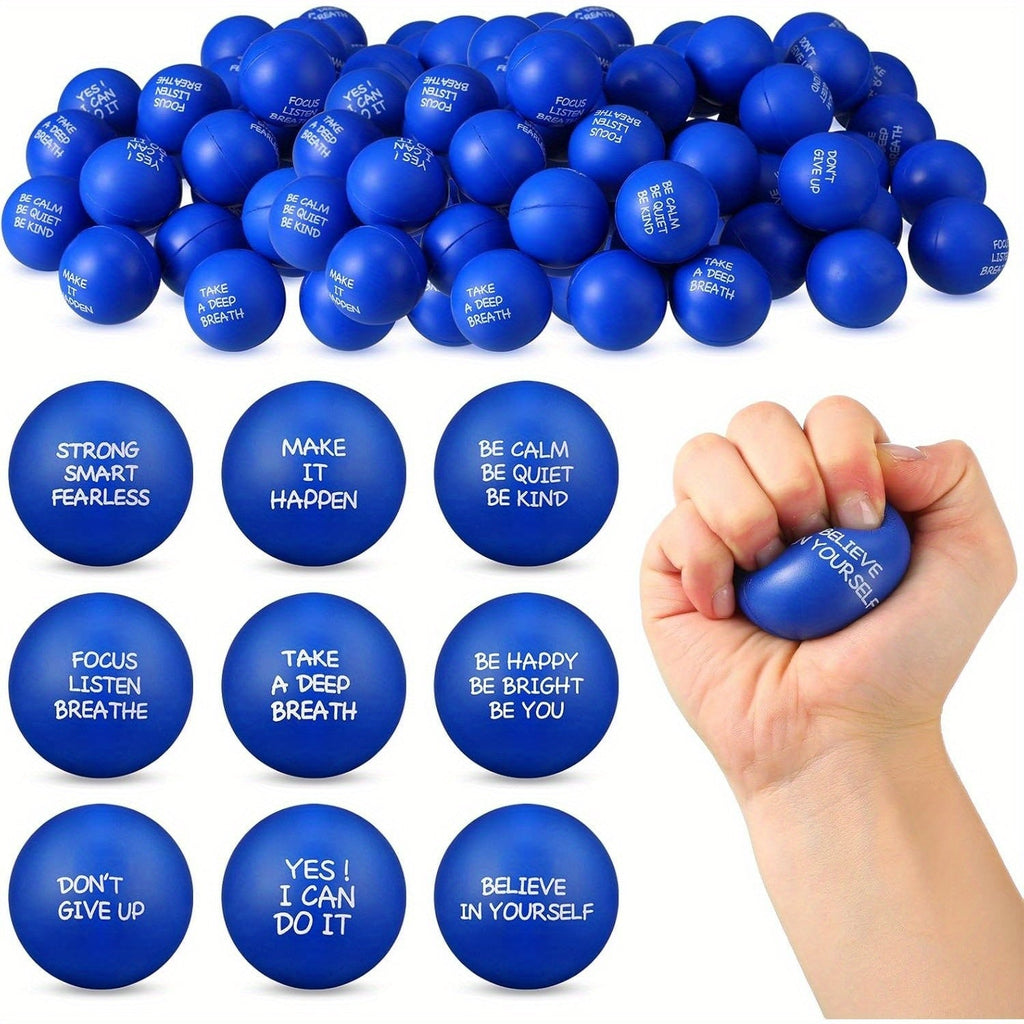 18 or 36 Pcs Mini Motivational Quote Squeeze Balls 1.6 Inch Stress Relief Squeezable Toys for Kids Classroom Incentive Prizes Party Favors Easter Spring Back to School Office Team Gifts Pink Red Blue Green Yellow
