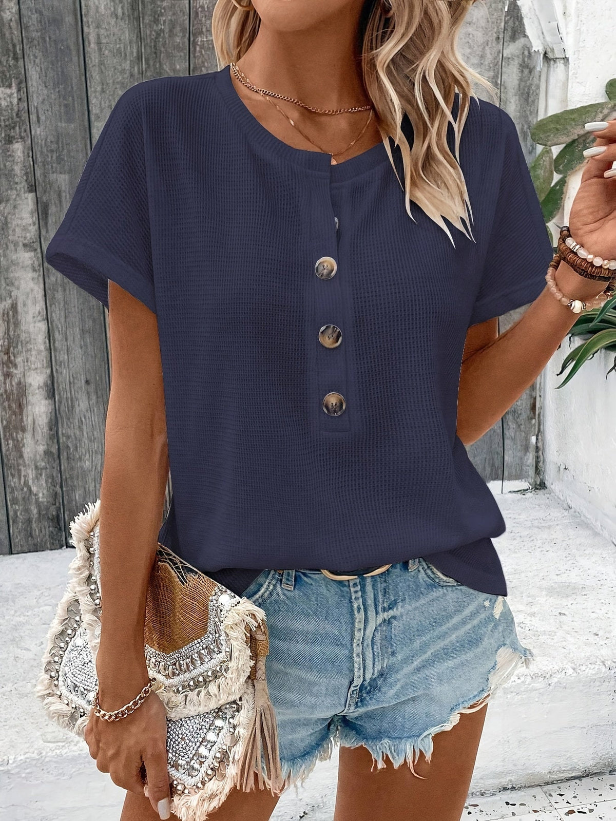 Women's Button Up V-Neck Batwing Short Sleeve T-Shirt Loose Fit Casual Tops Multiple Colors S-XXL