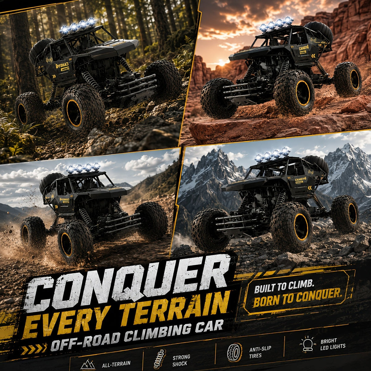 4DRC 1:12 Scale Remote Control Truck 2.4GHz Off-Road RC Car for Kids Adults – Alloy Body, LED Lights, 7.4V Rechargeable Battery, Independent Shock Absorbers, All-Terrain Climbing Vehicle, Best Birthday Christmas Gift