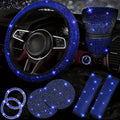 8pc Rhinestone Bling Car Accessories Set for Women – Steering Wheel Cover, Coasters, Seatbelt Pads, Starter Rings & Shift Knob Cover, 7 Colors, Sparkly Glitter Interior Kit
