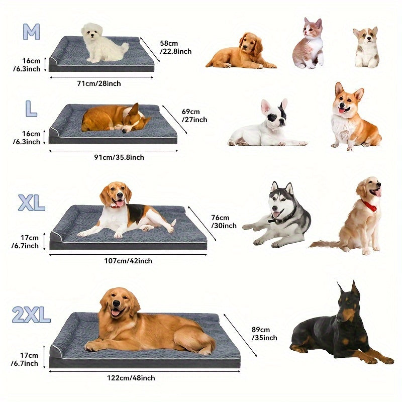 Large Dog Sofa Bed L-Shaped – Tri-Color Fabric Pet Sofa with Removable Cover & Non-Slip Base, Deep Sleep Orthopedic Couch Bed for Large & Medium Dogs