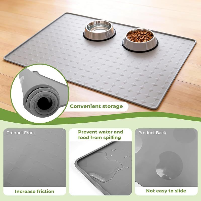 Extra Large Silicone Pet Food Mat 34x22in – Waterproof Non-Slip Dog & Cat Bowl Mat, Floor Protector for Food & Water Bowls, Easy to Clean, Ideal Pet Gift