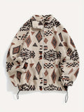 Ethnic Print Zip-Up Jacket Women's Microfleece Plush Zip-Up Jacket Tribal Pattern Fall Winter Coat with Zipper Closure High Elasticity Fleece Outerwear