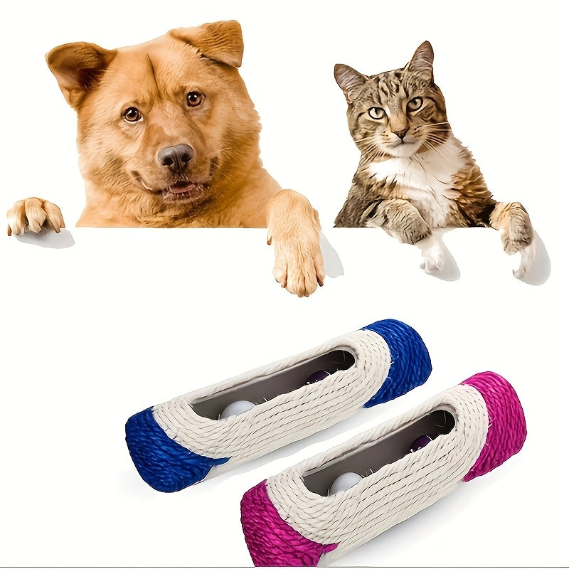 Sisal Rope Cat Scratch Toy - Long Drum Cat Scratcher with 3 Rolling Balls, Bite & Scratch Resistant Interactive Cat Toy for Indoor Cats, Keeps Cats Entertained & Protects Furniture