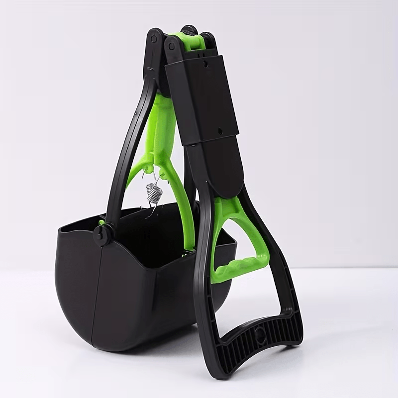 Portable Foldable Dog Poop Scooper with Cleaning Brush - Strong Serrated Clamp Waste Grabber for Yards Lawns & Gravel, No-Dead-Angle Pet Waste Pickup Tool, High-Strength Durable Design