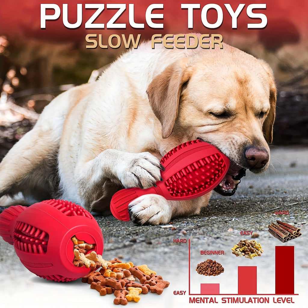 Interactive Dog Chew Toy with Slow Feeder & Food Dispenser - Durable Rubber Teeth Cleaning Puzzle Toy for Small Medium Large Breed Dogs, Squeaky Training Toy