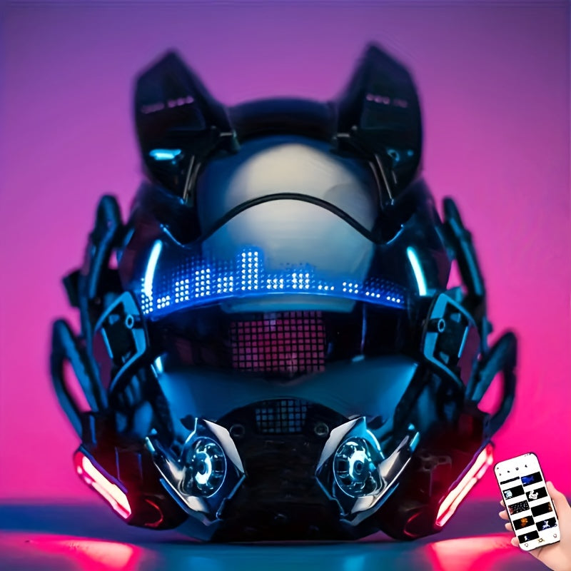 LED Cyberpunk Mask Wireless Control Light-Up Halloween Costume Mask – Rave Party Mask, Bar Club Stage Props, Role-Playing Photo Prop, Futuristic Sci-Fi Face Mask for Adults, Black Mask with LED Lights