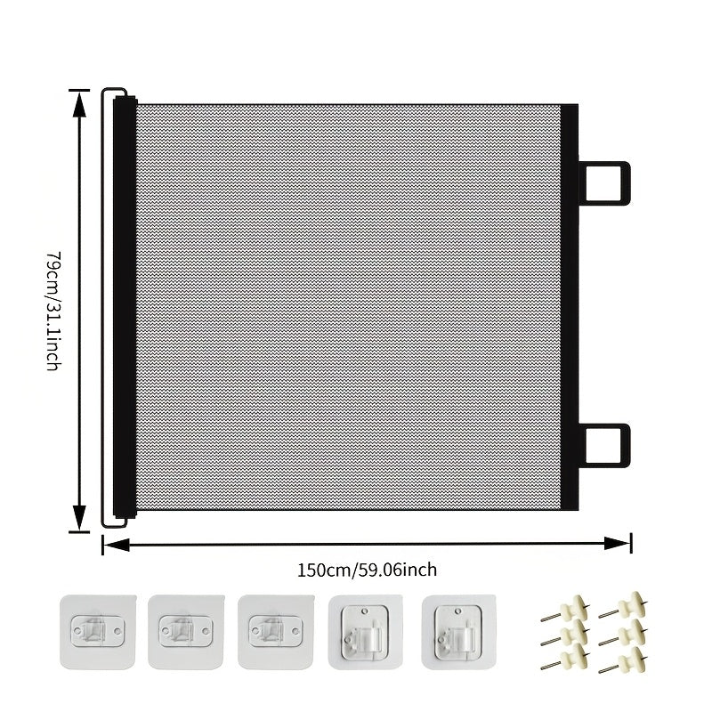 Retractable Mesh Pet Gate for Dogs and Cats - No Drill Easy Install Safety Gate for Stairs Doors Rooms, Indoor Outdoor Dog Gate Stair Guard for Home Office Hallway