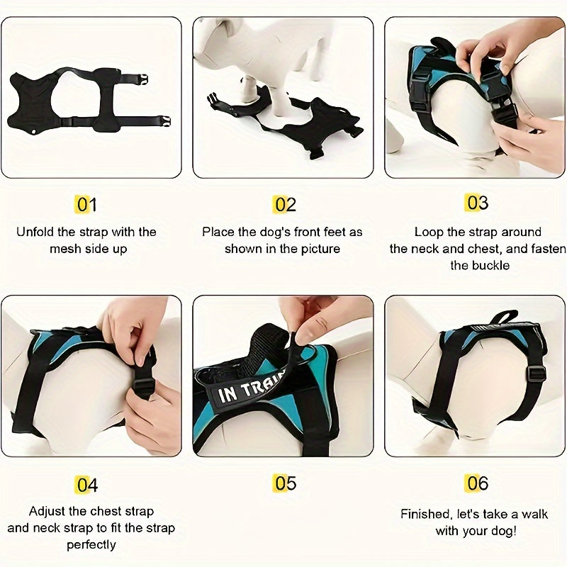Reflective Dog Harness Vest with 5 Customizable Patches Adjustable Soft Oxford No-Pull Pet Harness with Mesh Lining Easy Control for Small Medium Large Dogs – Escape-Proof Dog Walking Vest Harness
